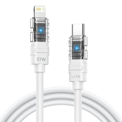 Lito - Data Καλώδιο Mechanical (ld05) - Type-C To Lightning, Fast Charging 27w, Transparent Head, Led - White