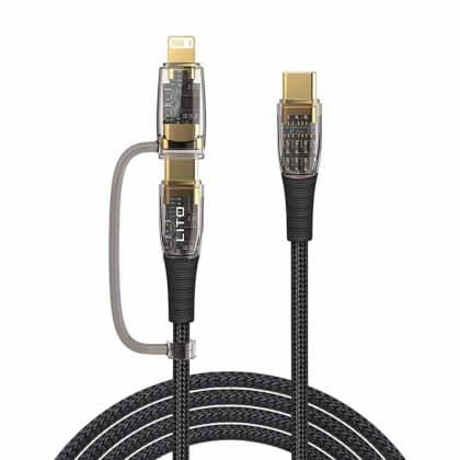 Lito - Data Καλώδιο Transparent 2in1 (ld12) - Type-C To Type-C, Lightning, Fast Charge, Braided, Anti-Oxidant - Black