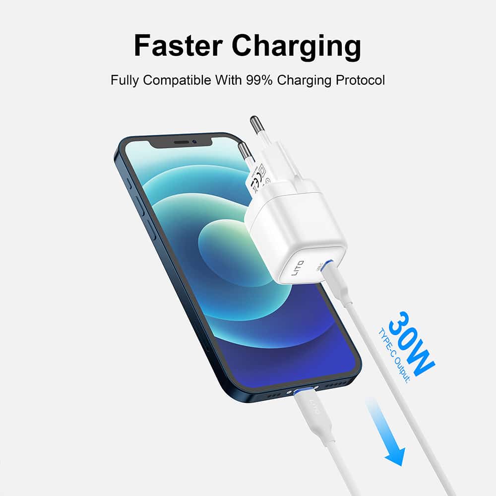Lito - Wall Charger (lc11) - Type-C Output, Pd30w, Gan, Real Time Protection, Eu Plug - White - Image 6