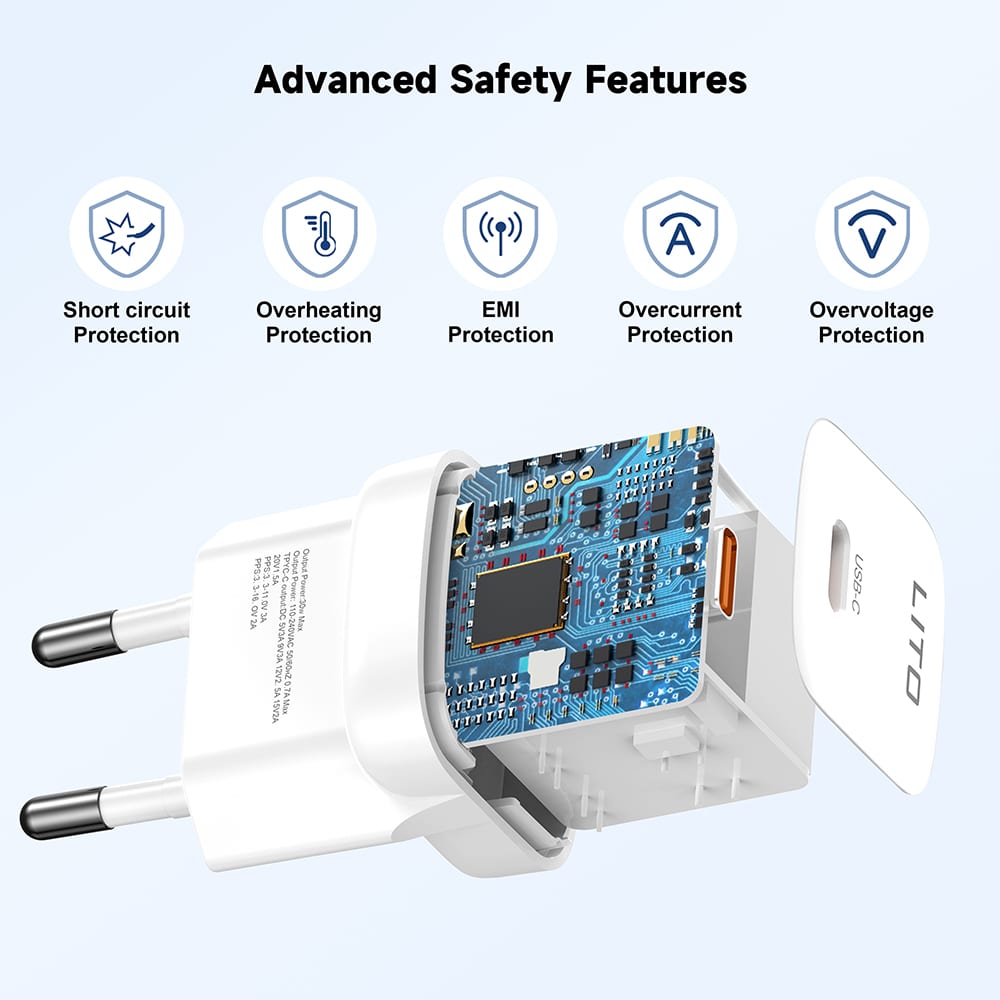 Lito - Wall Charger (lc11) - Type-C Output, Pd30w, Gan, Real Time Protection, Eu Plug - White - Image 8