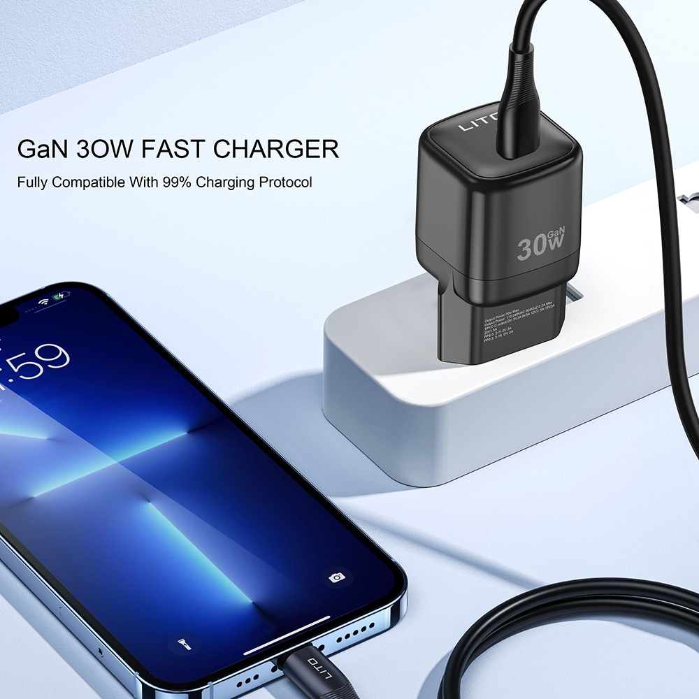 Lito - Wall Charger (lc11) - Type-C Output, Pd30w, Gan, Real Time Protection, Eu Plug - Black - Image 4