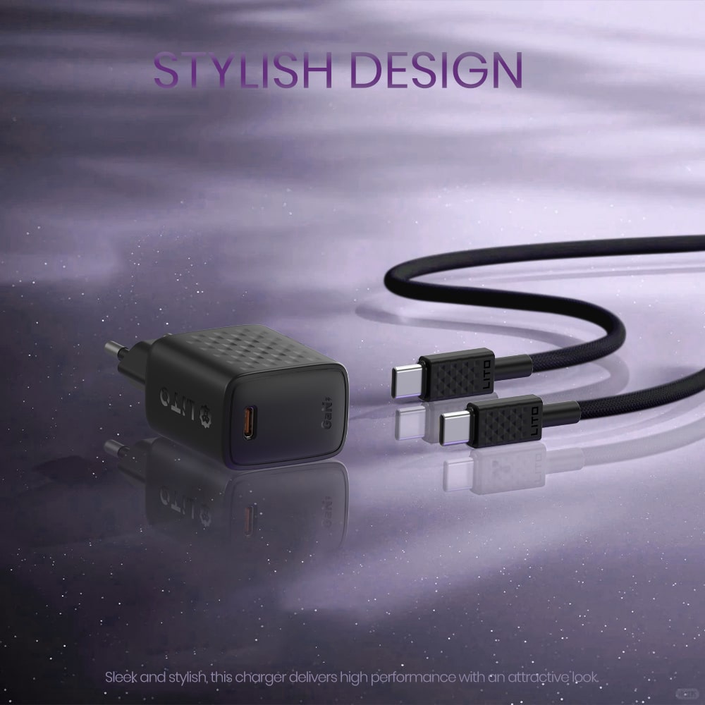 Lito - Wall Charger (lc17t) - With Type-C Καλώδιο Inluded, Type-C Output, Pd30w, Gan, Pc Fireproof, Eu Plug - Black - Image 3