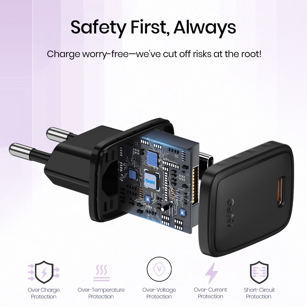 Lito - Wall Charger (lc17l) - With Lightning Καλώδιο Included, Type-C Output, Pd30w, Gan, Pc Fireproof, Eu Plug - Black - Image 3