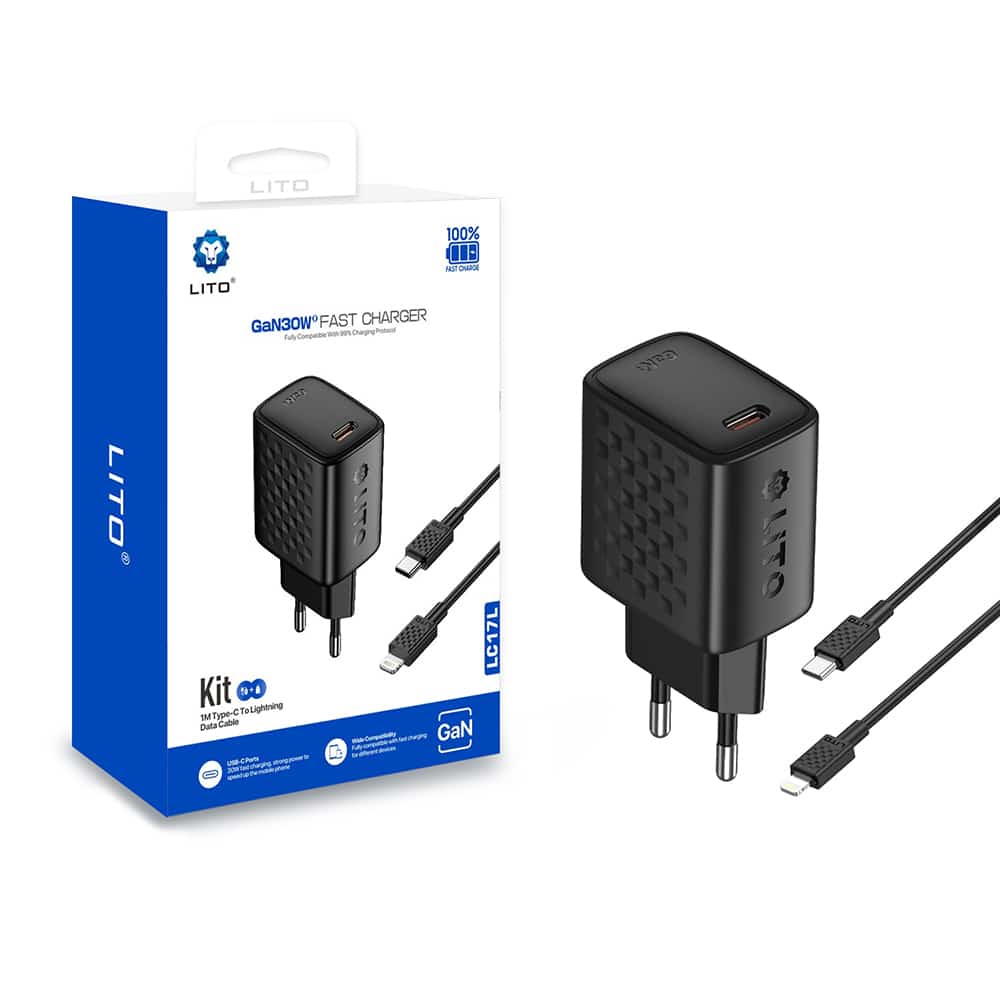 Lito - Wall Charger (lc17l) - With Lightning Καλώδιο Included, Type-C Output, Pd30w, Gan, Pc Fireproof, Eu Plug - Black - Image 6
