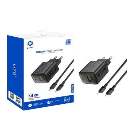 Lito - Wall Charger (lc15t) - With Type-C Καλώδιο Included, Type-C, USB Output, Pd20w, Gan, Pc Fireproof, Eu Plug - Black