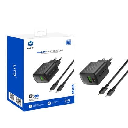 Lito - Wall Charger (lc15l) - With Lightning Καλώδιο Included, Type-C, USB Output, Pd20w, Gan, Pc Fireproof, Eu Plug - Black