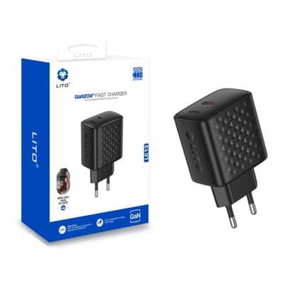 Lito - Wall Charger (lc13) - Type-C, Pd20w, Gan, Pc Fireproof, Eu Plug - Black