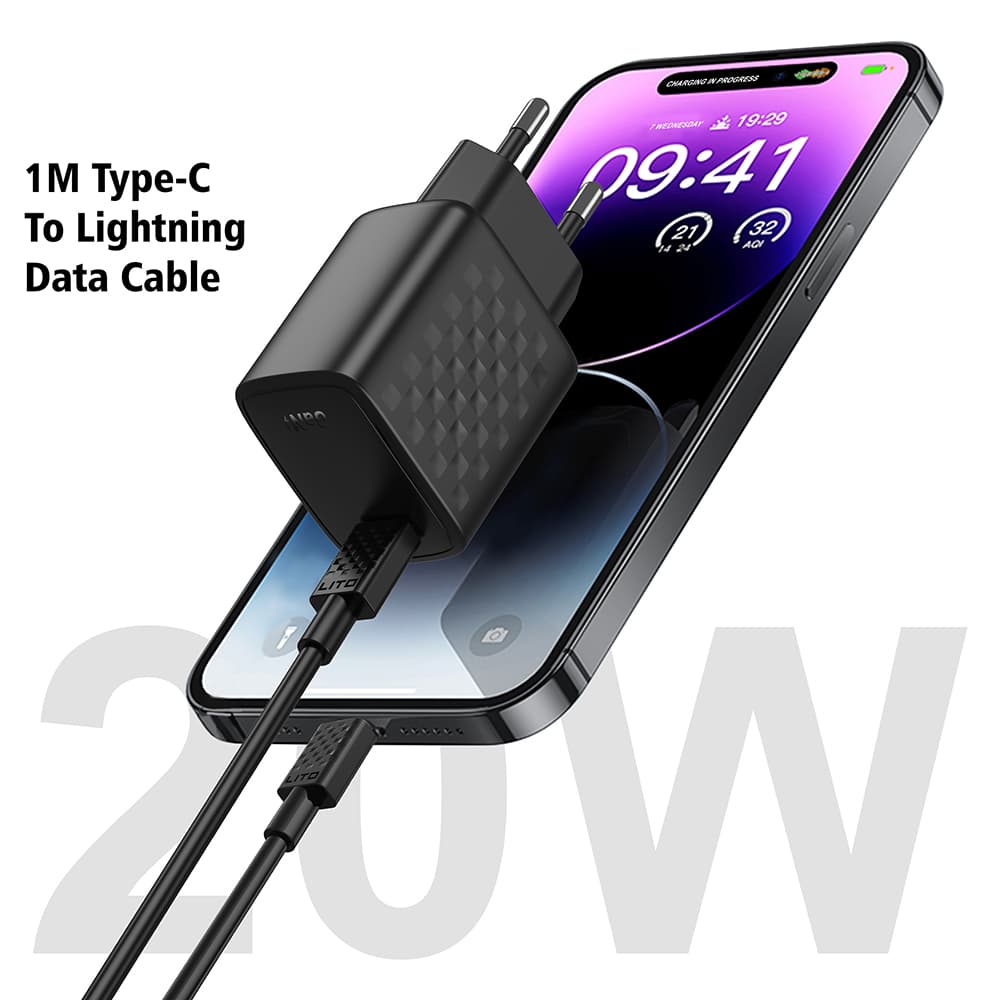 Lito - Wall Charger (lc13l) - With Lightning Καλώδιο Included, Type-C, Pd20w, Gan, Pc Fireproof, Eu Plug - Black - Image 2