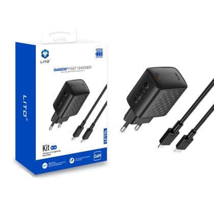 Lito - Wall Charger (lc13l) - With Lightning Καλώδιο Included, Type-C, Pd20w, Gan, Pc Fireproof, Eu Plug - Black