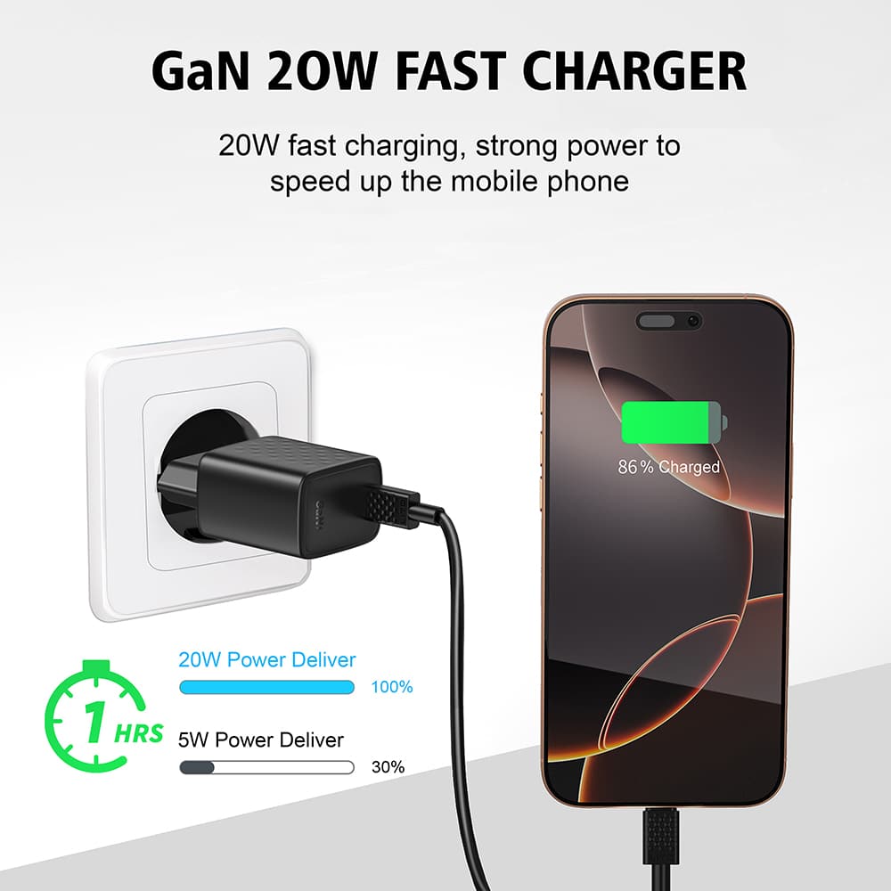 Lito - Wall Charger (lc13l) - With Lightning Καλώδιο Included, Type-C, Pd20w, Gan, Pc Fireproof, Eu Plug - Black - Image 4