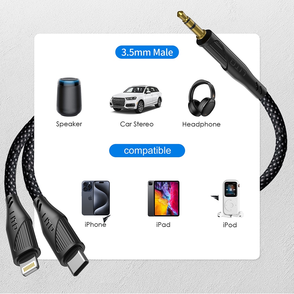 Lito - Audio Καλώδιο Adapter (la02) - Jack To Jack 3.5mm, Zero Signal Loss, Nylon-Braided, 1m - Black - Image 6