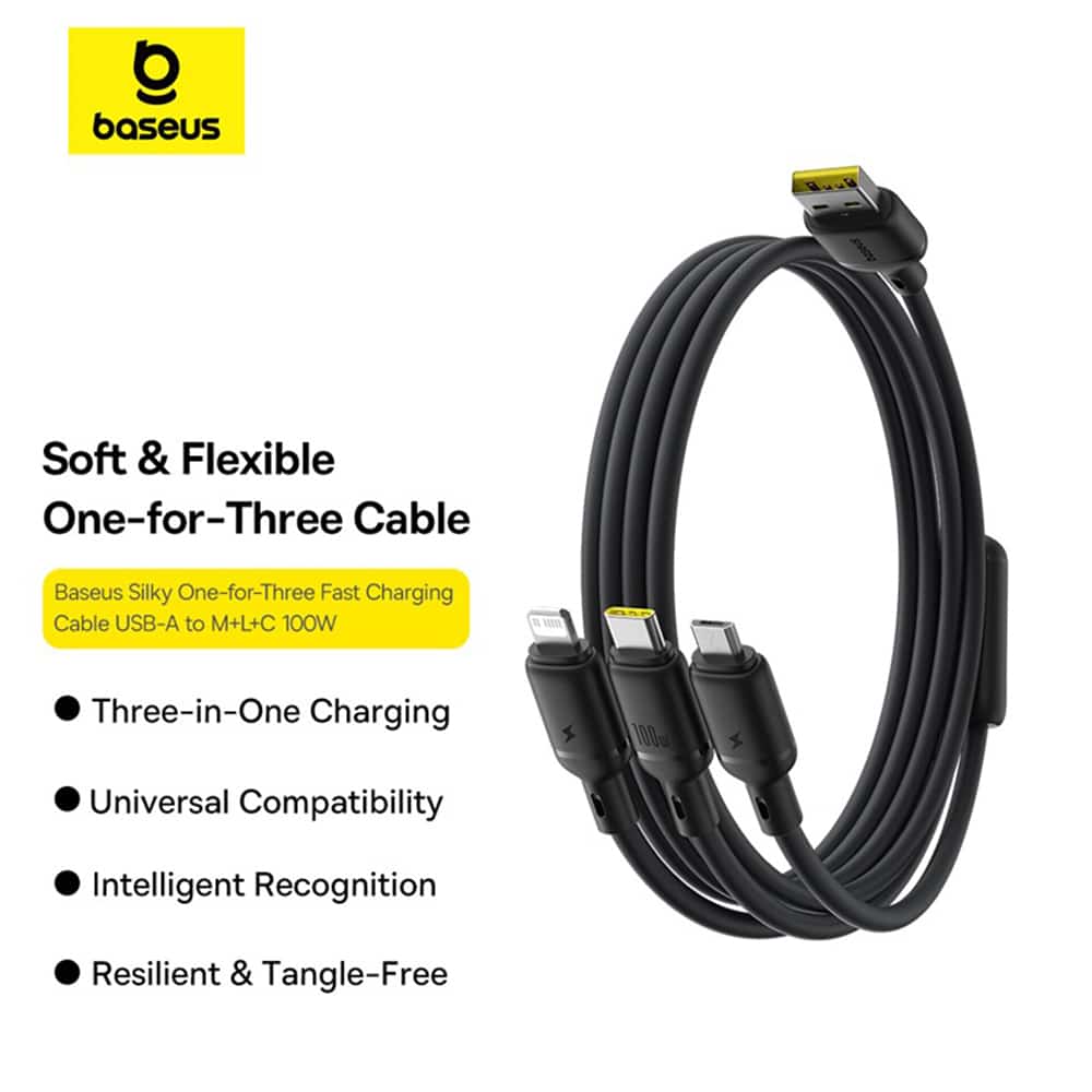 Baseus - Data Καλώδιο (p10377705123-00) - Fast Charge, USB To USB-C, Lightning, Micro-USB, 100w, 480mbps, 1.5m - Black - Image 2