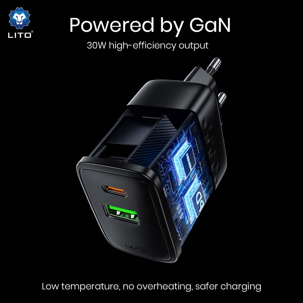Lito - Wall Charger (lc19) - Type-C, USB Output, Pd30w, Gan, Pc Fireproof, Eu Plug - Black - Image 3