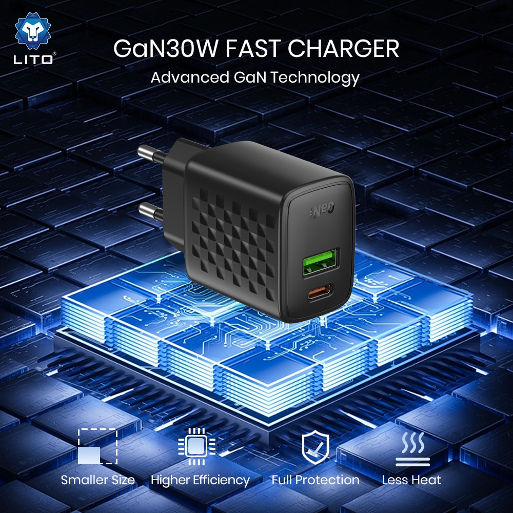Lito - Wall Charger (lc19) - Type-C, USB Output, Pd30w, Gan, Pc Fireproof, Eu Plug - Black - Image 4