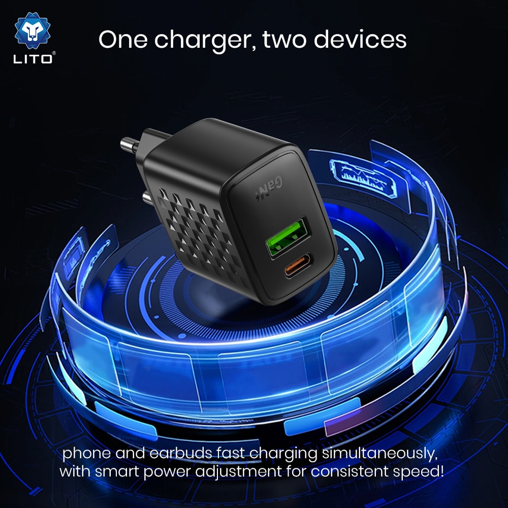 Lito - Wall Charger (lc19) - Type-C, USB Output, Pd30w, Gan, Pc Fireproof, Eu Plug - Black - Image 5