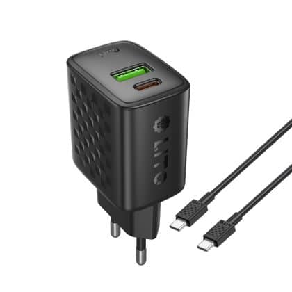 Lito - Wall Charger (lc19t) - With Type-C Καλώδιο Included, Type-C, USB Output, Pd30w, Gan, Pc Fireproof, Eu Plug - Black
