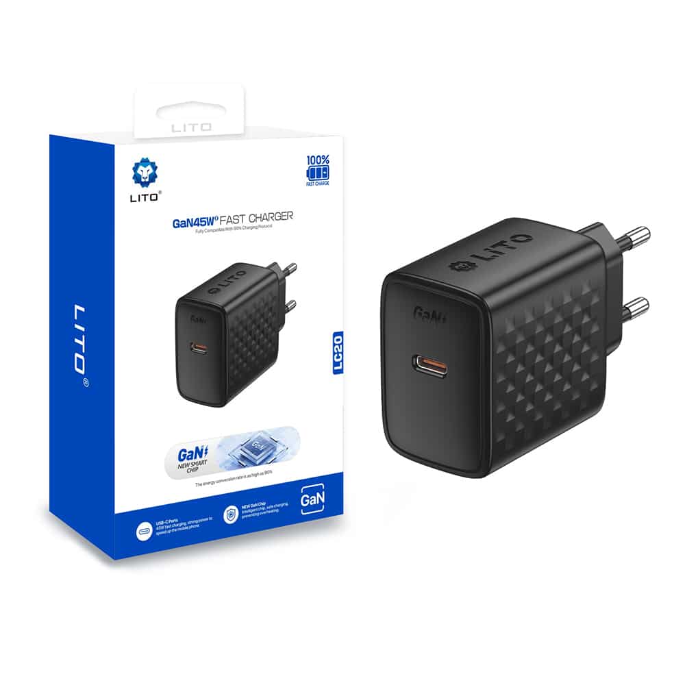 Lito - Wall Charger (lc20) - Type-C Output, Pd45w, Gan, Pc Fireproof, Eu Plug - Black - Image 6