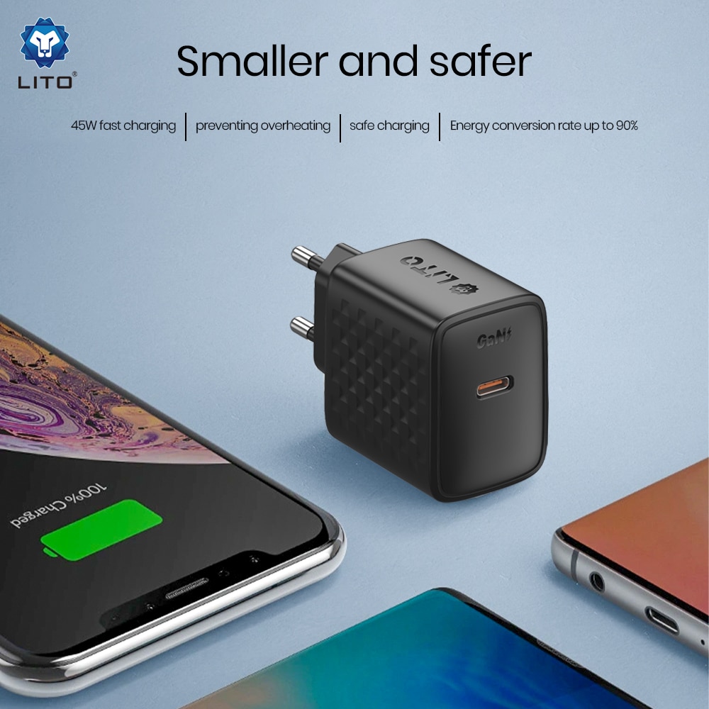 Lito - Wall Charger (lc20) - Type-C Output, Pd45w, Gan, Pc Fireproof, Eu Plug - Black - Image 4