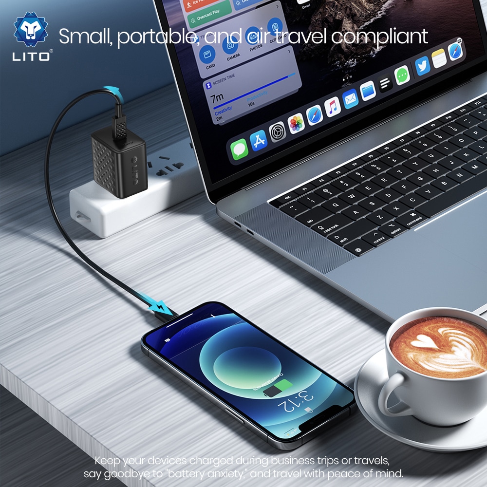 Lito - Wall Charger (lc20t) - With Type-C Καλώδιο Included, Type-C Output, Pd45w, Gan, Pc Fireproof, Eu Plug - Black - Image 5