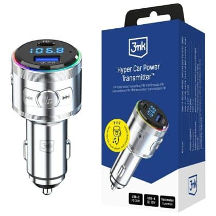 3mk Hyper Car Power Transmitter 48w Qc Pd Pps USB-C/usb-A Με Μεταδότης Ήχου Ασημί