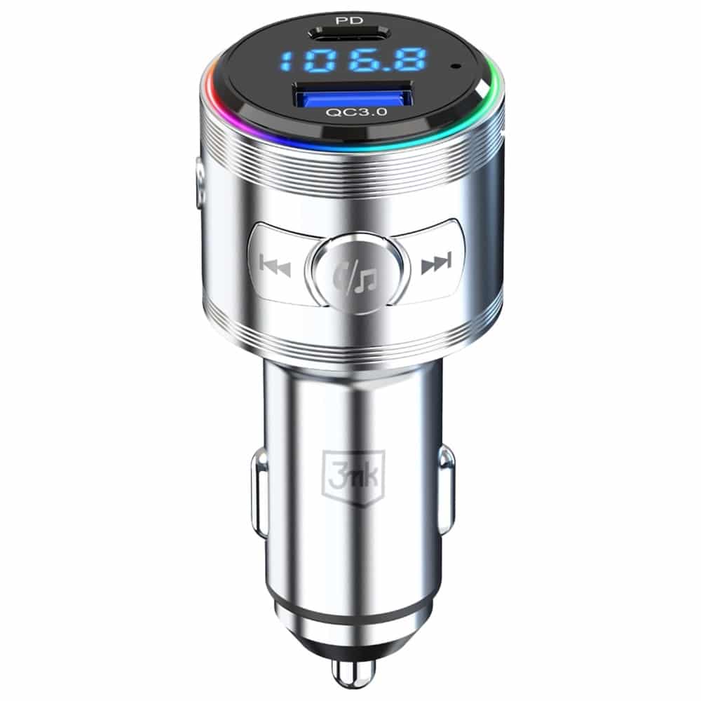 3mk Hyper Car Power Transmitter 48w Qc Pd Pps USB-C/usb-A Με Μεταδότης Ήχου Ασημί - Image 3
