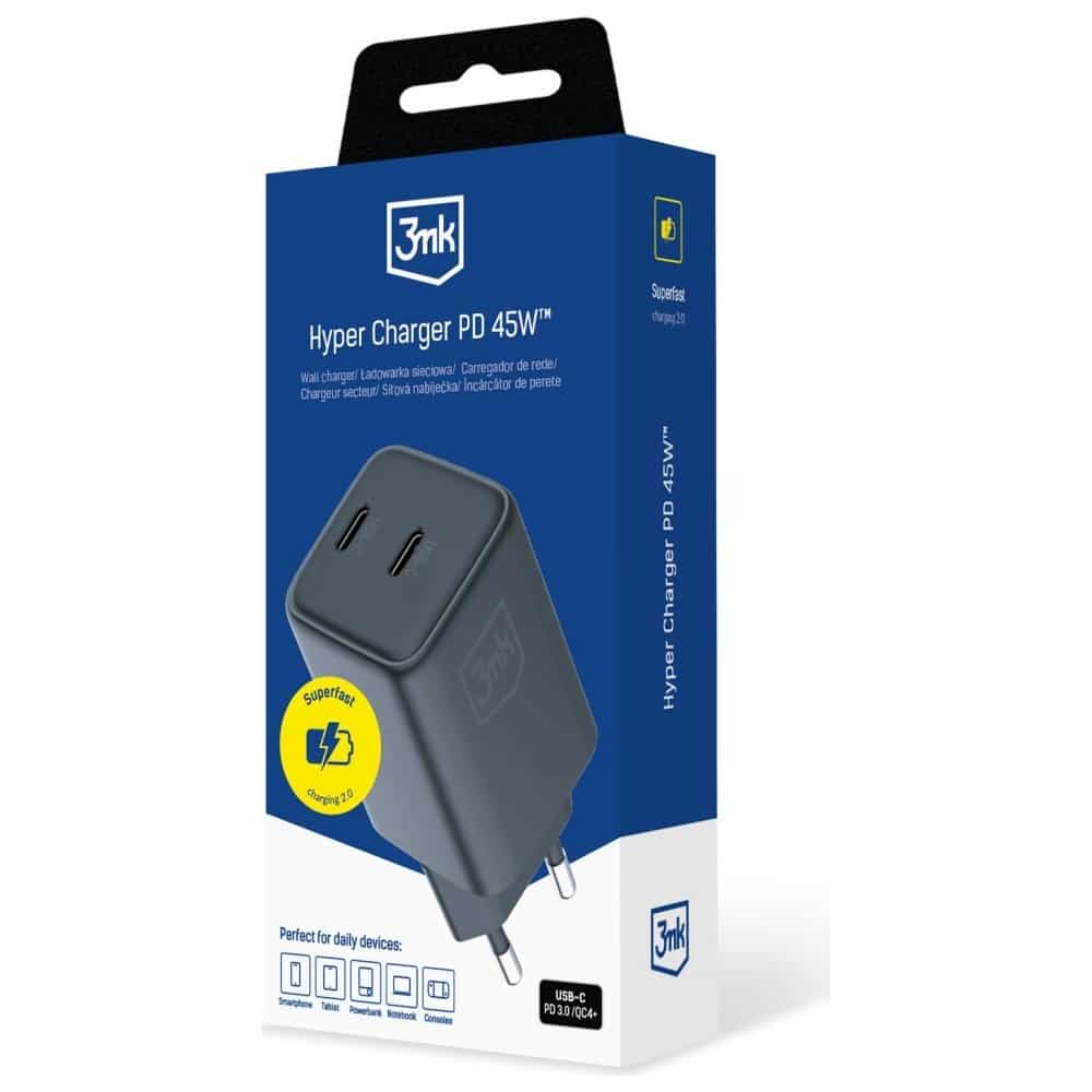 Φορτιστής 3mk Hyper Charger Pd 45w Gan Qc4+ Pps 2c Υπερταχύτατης Φόρτισης 2.0 Μαύρος - Image 2