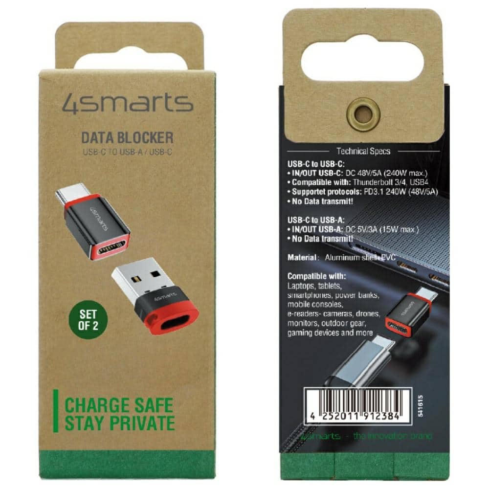Adapter USB-C Σε USB-A/usb-C 4smarts Data Blocker Μαύρος (σετ 2 Τεμαχίων) - Image 4