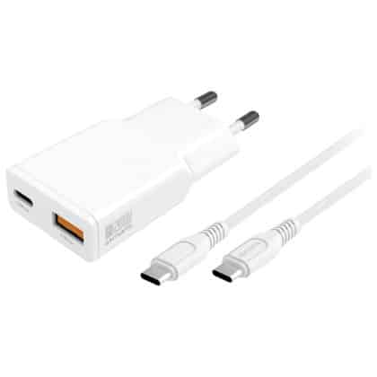 Φορτιστής Τοίχου 4smarts Pdplug Slim Duos 20w Gan USB-C+usb-A Με Καλώδιο USB-C 1.5m Λευκό