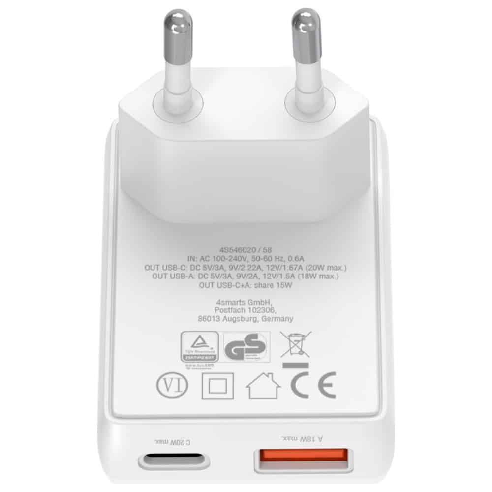 Φορτιστής Τοίχου 4smarts Flatplug Duos 20w Gan USB-C + USB-A Λευκός - Image 4