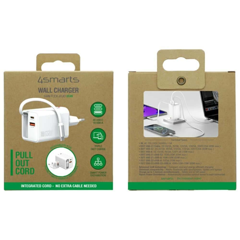 Φορτιστής Τοίχου 4smarts Flex Jojo 65w Gan 2xusb-C + USB-A Λευκό - Image 5