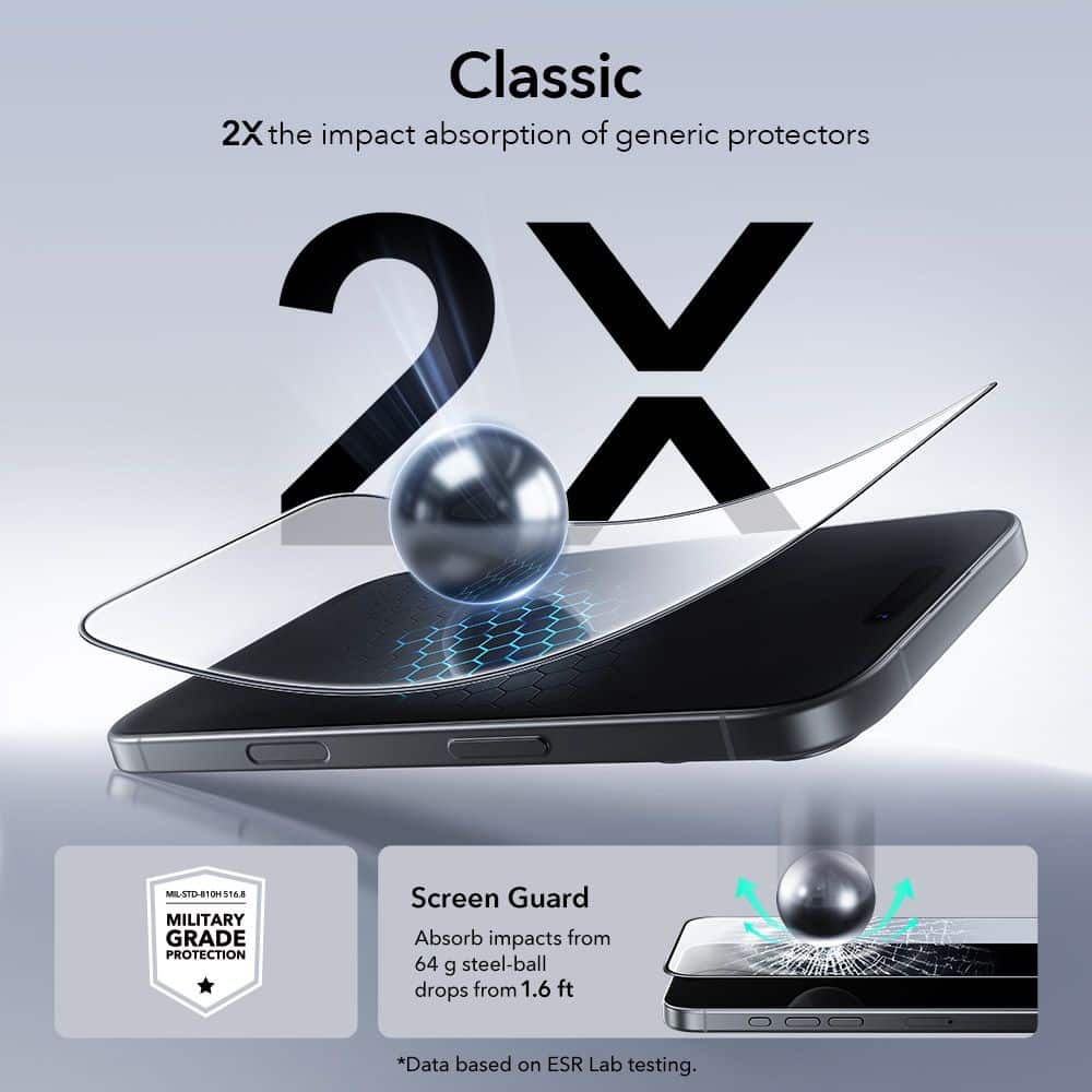 ESR Ultrafit Tempered Glass 2-Pack iPhone 16 Pro / 17 Clear - Image 4