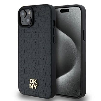 DKNY Μοτίβο Δέρματος Monogram και Μεταλλικό Λογότυπο MagSafe - θήκη για Apple iPhone 15 / 14 13 - Μαύρο