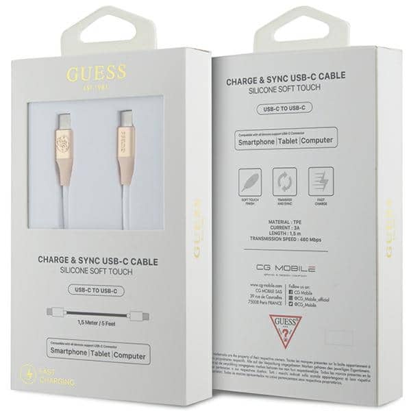 Guess Καλώδιο USB-C - USB-C 1.5m Γρήγορη Φόρτιση Χρυσό Με Ανάγλυφο Λογότυπο - Image 2