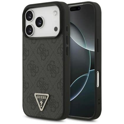 Guess Leather 4G Triangle Strass - θήκη για Apple iPhone 17 Pro - Μαύρο