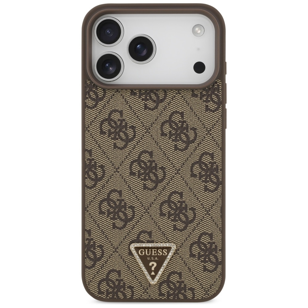 Guess Leather 4G Triangle Strass - θήκη για Apple iPhone 17 Pro Max - Καφέ - Image 3