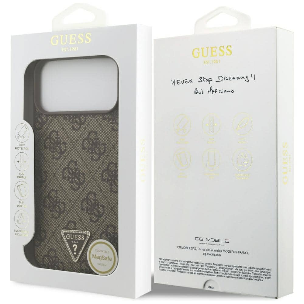 Guess Leather 4G Triangle Strass - θήκη για Apple iPhone 17 Pro Max - Καφέ - Image 8