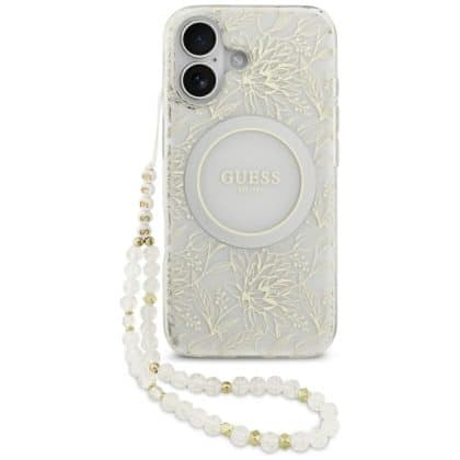 Θήκη Guess Iml Flowers Electro Pearl Με Strap Magsafe Για iPhone 17 - Λευκή