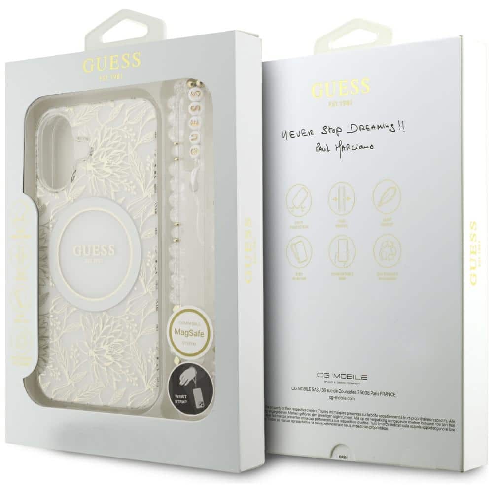 Θήκη Guess Iml Flowers Electro Pearl Με Strap Magsafe Για iPhone 17 - Λευκή - Image 8