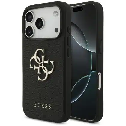 Θήκη Guess Grained Big 4g & Κλασικό Λογότυπο Για iPhone 17 Pro Μαύρη