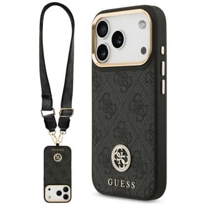 Θήκη Guess 4g Με Λογότυπο Strass & Μεγάλους Μεταλλικούς Κουμπιά Magsafe Για iPhone 17 Pro Μαύρη
