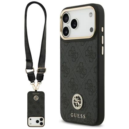 Θήκη Guess 4g Με Λογότυπο & Μεγάλες Μεταλλικές Κουμπότρυπες Magsafe Για iPhone 17 Pro Max - Μαύρη