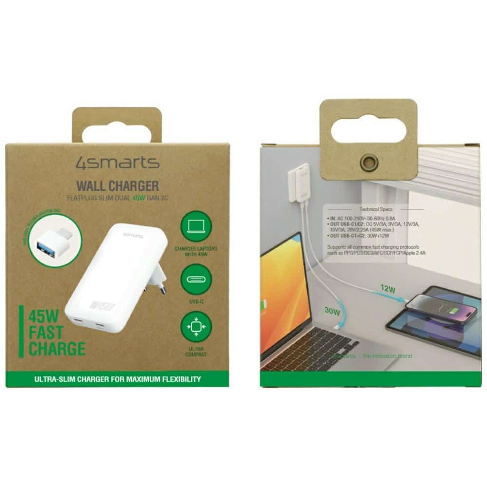 Φορτιστής Τοίχου 4smarts Flatplug Slim Dual 45w Gan 2xusb-C Λευκός - Image 4