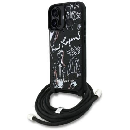 Karl Lagerfeld Crossbody Grained Pattern & Logo - θήκη για Apple iPhone 16 - Μαύρο