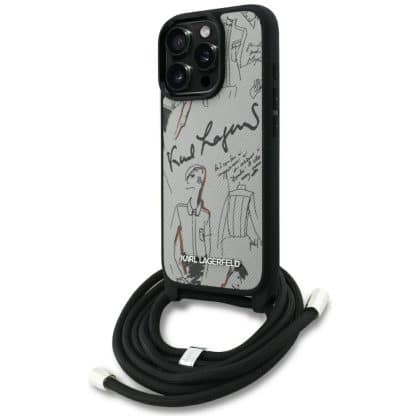 Karl Lagerfeld Crossbody με Υφή & Λογότυπο - θήκη για Apple iPhone 16 Pro Max - Γκρι