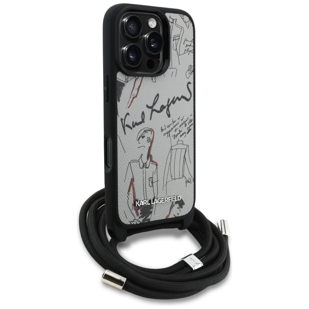 Karl Lagerfeld Crossbody με Υφή & Λογότυπο - θήκη για Apple iPhone 16 Pro Max - Γκρι - Image 3