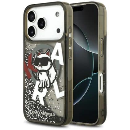 Karl Lagerfeld Liquid Glitter Choupette - θήκη για Apple iPhone 17 Pro - Μαύρο