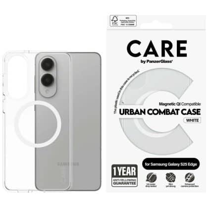 Θήκη Care By Panzerglass Urban Combat Λευκή Qi Για Samsung Galaxy S25 Edge Διαφανής