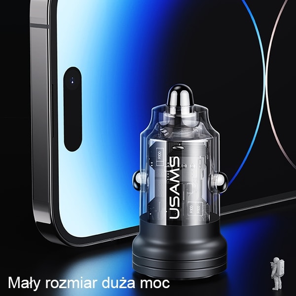 Usams Car Charger C35 USB+usb-C 45w Fast Charge Black Cc175cc01 (us-Cc175) - Image 4