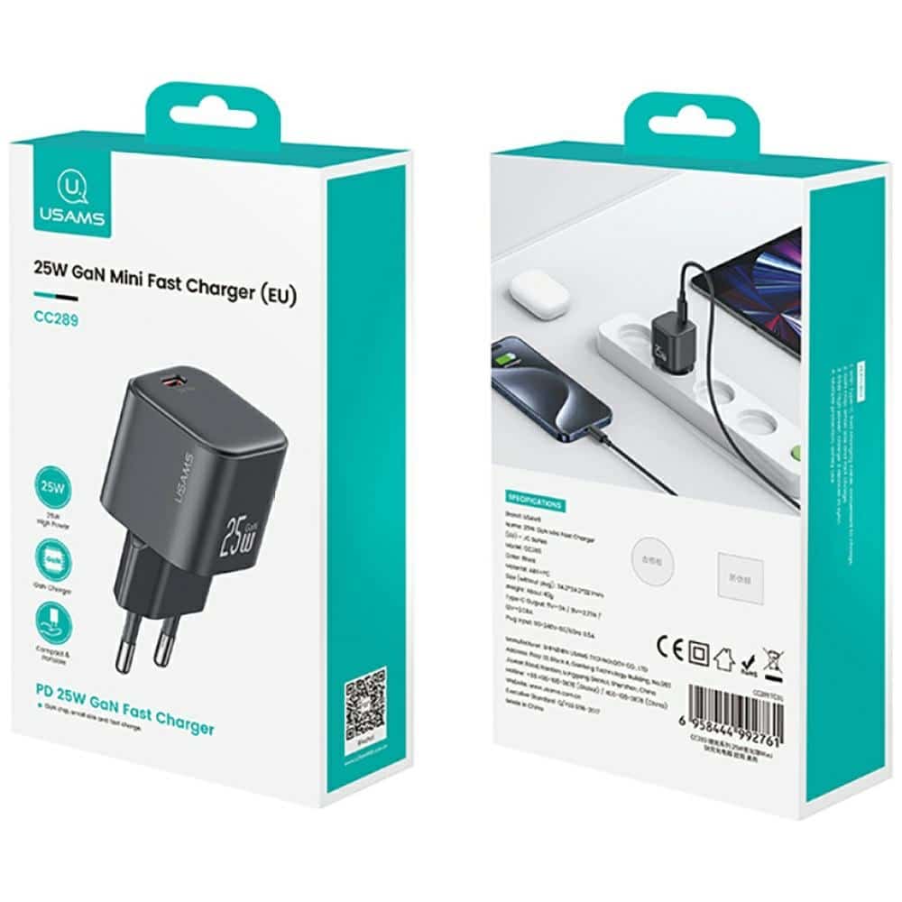Charger Usams Jc Series Cc289 25w Gan Mini Fast Charger USB-C Black - Image 10
