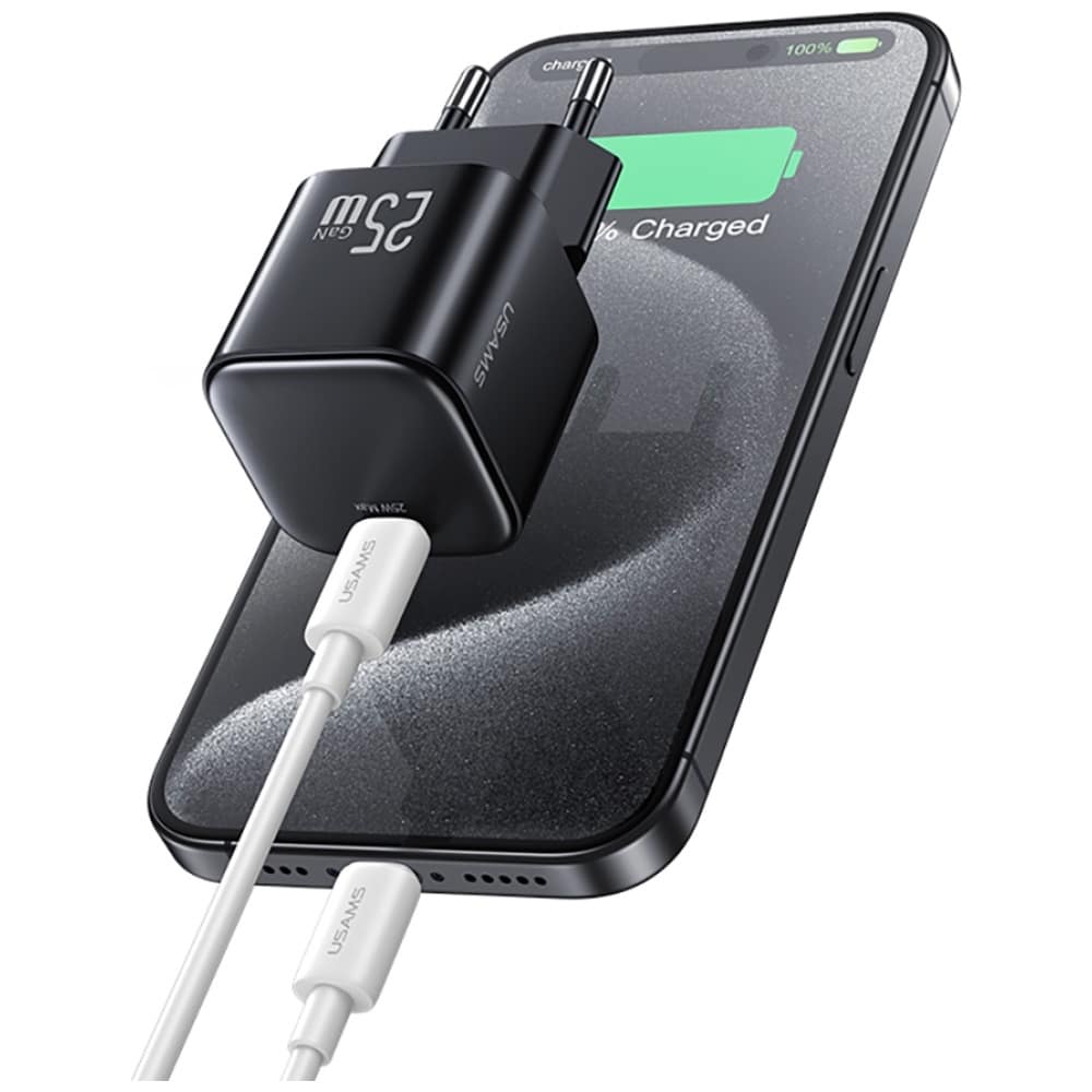 Charger Usams Jc Series Cc289 25w Gan Mini Fast Charger USB-C Black - Image 6